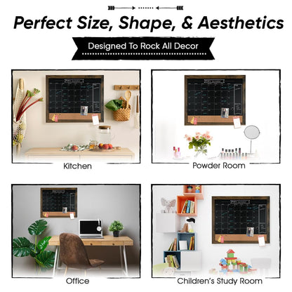 Loddie Doddie Chalkboard Calendar & Bulletin Combo - 18" x 24" Rustic Frame, with Chalk Markers, Push-Pins, Magnets, Blackboard - Kitchen Wall Calendar Organizer