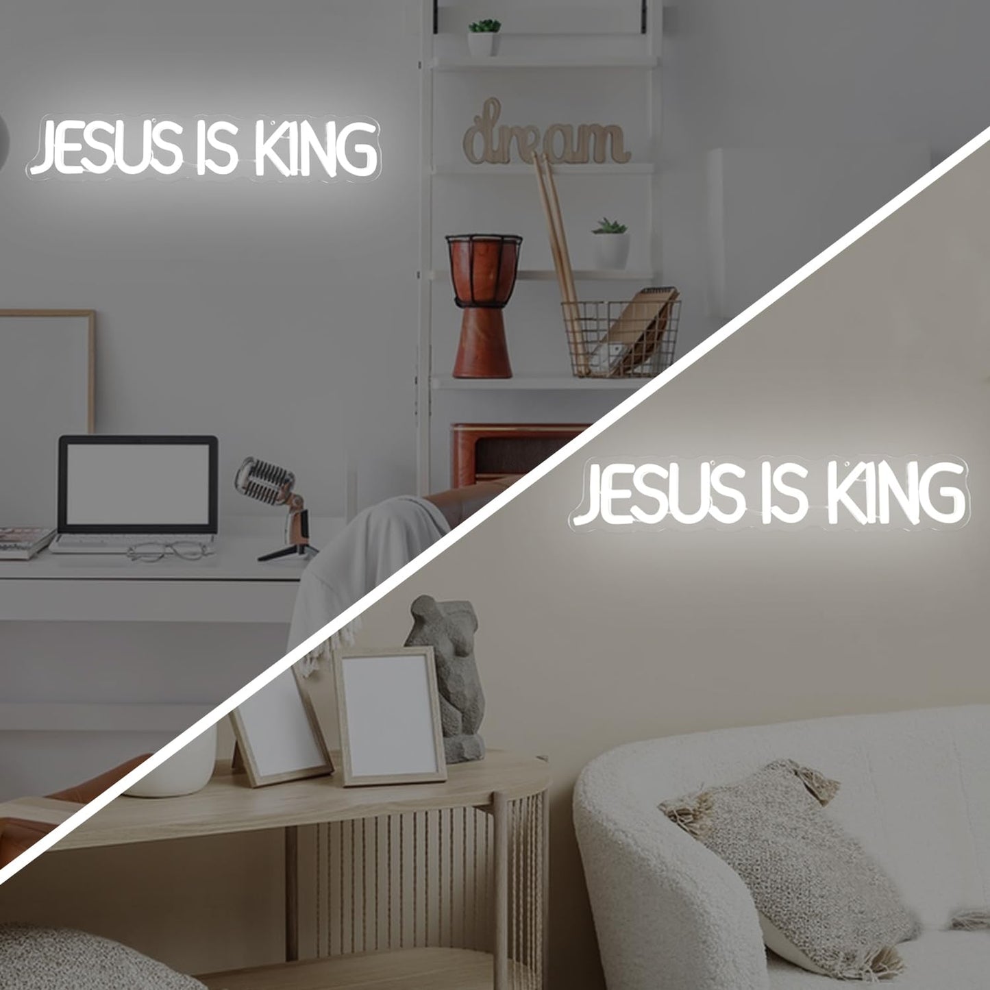 Vveikea Jesus Is King Neon Sign Jesus Led Sign Dimmable Christ Is King Neon Light Sign Easter Lights God Light Up Sign for Christian Wall Decor Easter Christmas Gifts