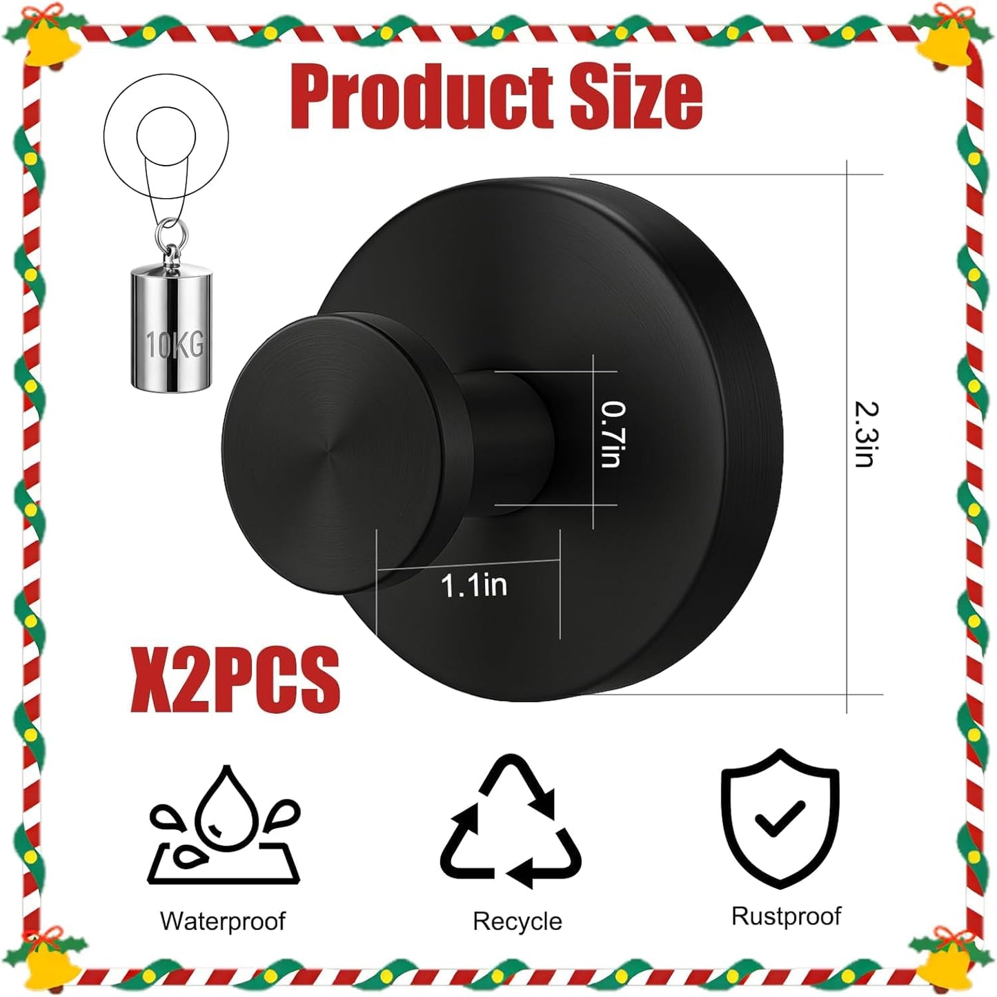 Black Wreath Door Hanger, Heavy Duty Wreath Suction Cup Hooks for Fall Halloween Christmas Decorations, 2 Pack Strong Reusable Wreath Hangers Welcome Sign Front Door Window Glass Indoor Outdoor