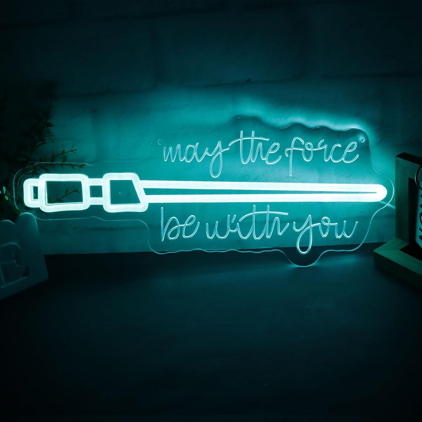 Pinlangdou Blue Lightsaber Neon Sign Blue/White Light Up Sign with Sci-Fi Sword & Inspirational Quote, USB Powered Dimmable Neon Light for Gaming Room, Bedroom, Desk, Man Cave, Gift for Boys Gamers