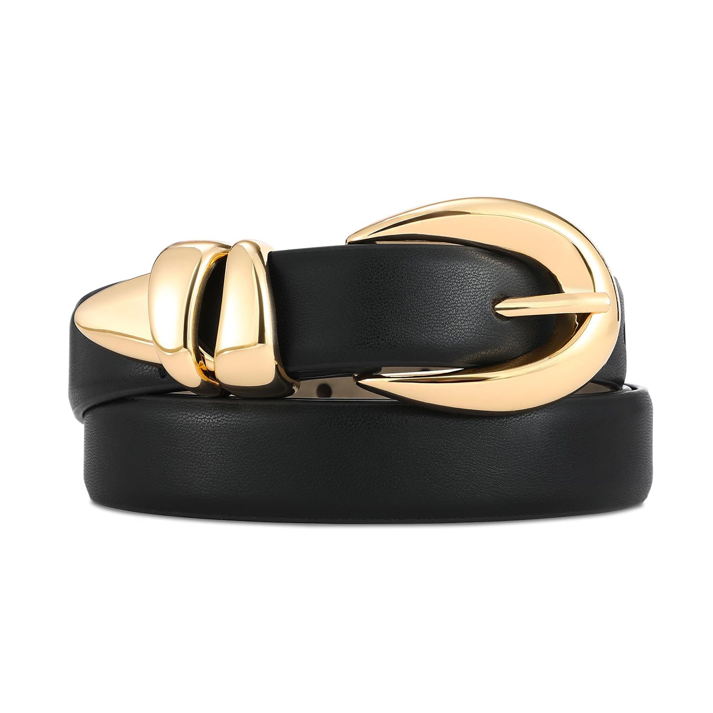 RISANTRY Black Leather Belt for Women Stylish Design with Gold Buckle Ladies Black Belt Perfect for Jeans Dresses