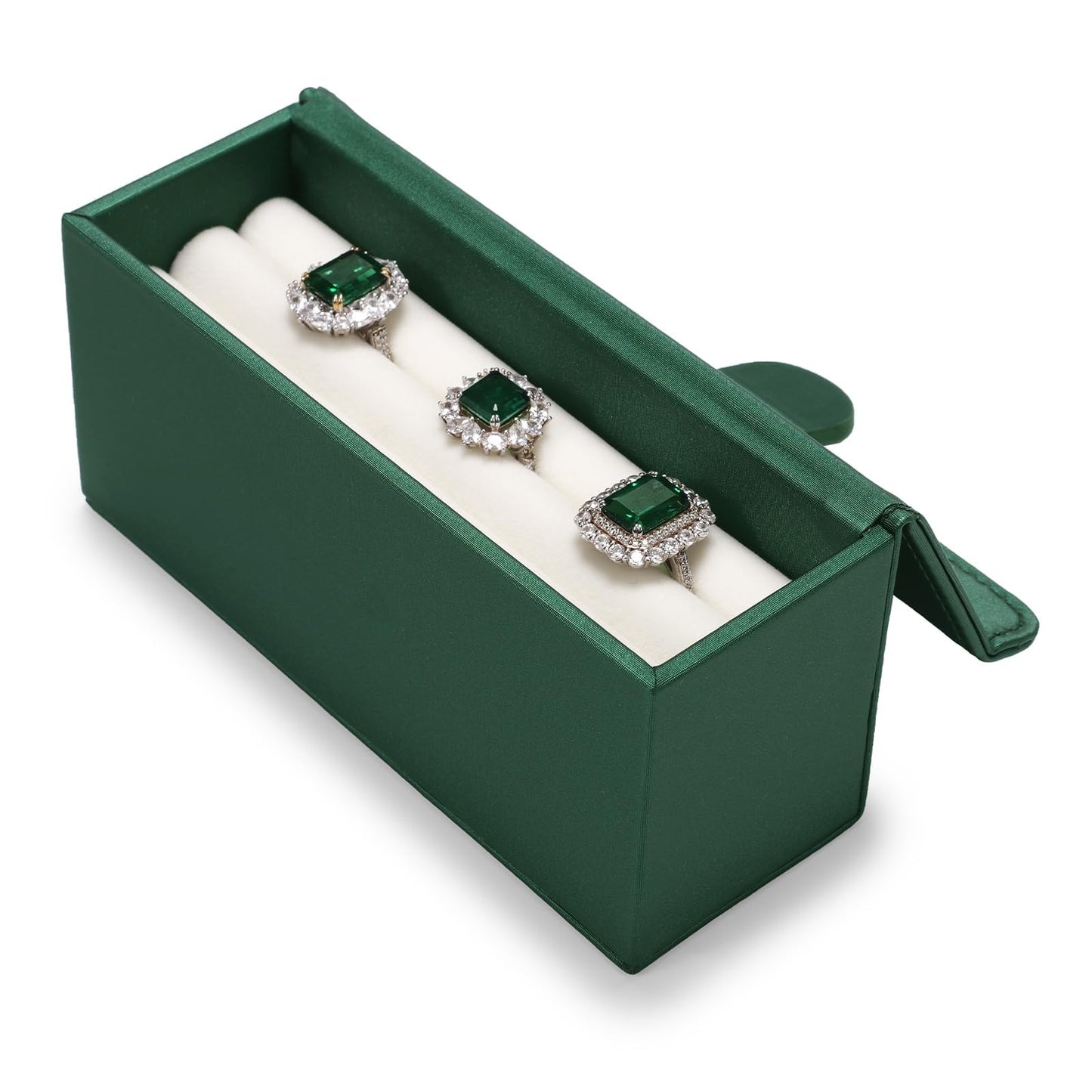 Oirlv Travel Rings Storage Box: Compact Multi-Ring Organizer Case, Premium Leather & Velvet Lined for Tangle-Free Protection, Portable Jewelry Case for Weekend Trips & On-the-Go(Green)