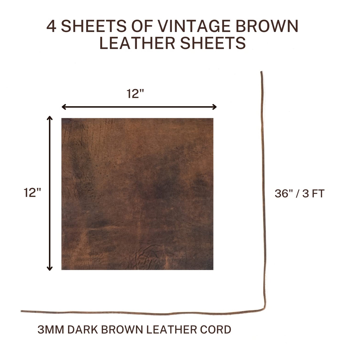 Genuine Leather Roll & Sheets Set of 4 | Soft Leather, Quality Raw, Sheet & Roll 12" x 12" + 36" Cord