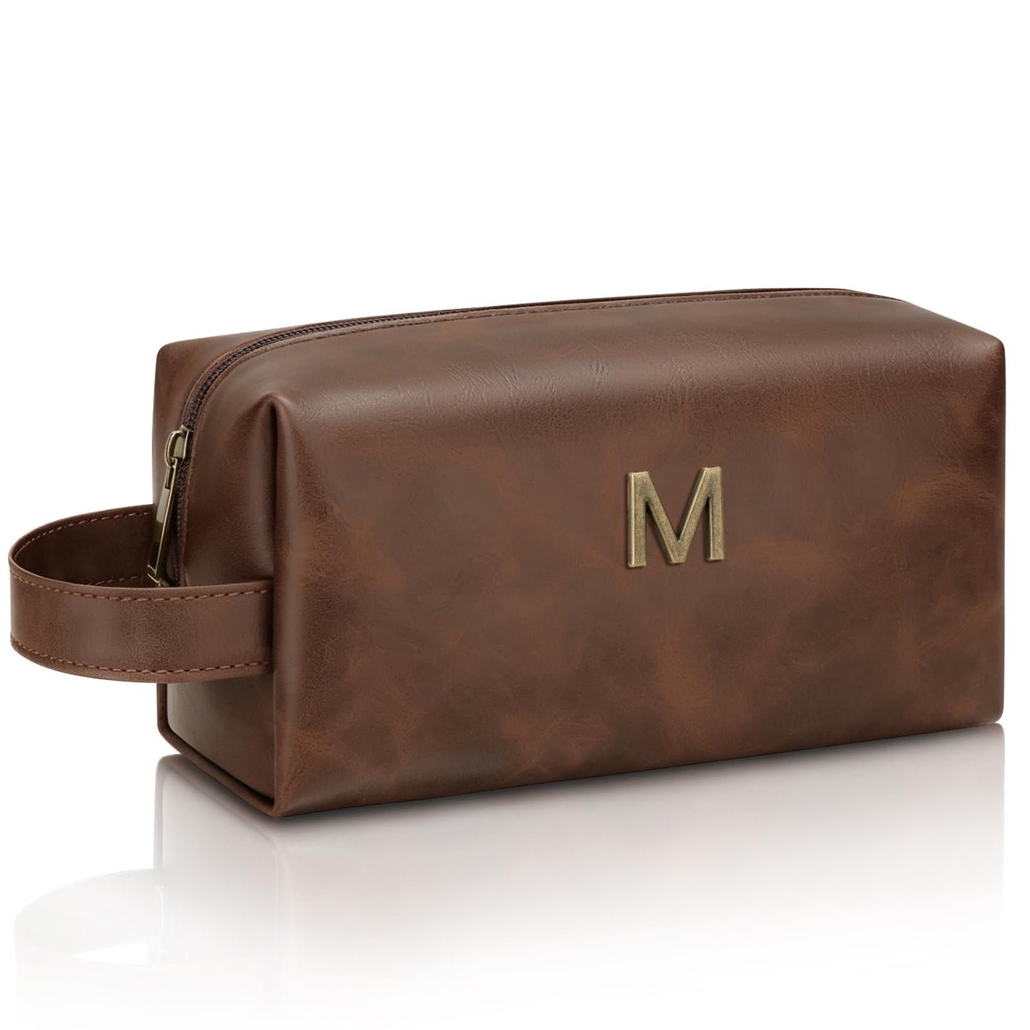 CLOUDWINGS Men’s Father's Day Personalized Gift Initial Travel Toiletry Bag for Him PU Leather Waterproof Shaving Bag for Travel Essentials Birthday Gift for Dad Husband Boyfriend (M)