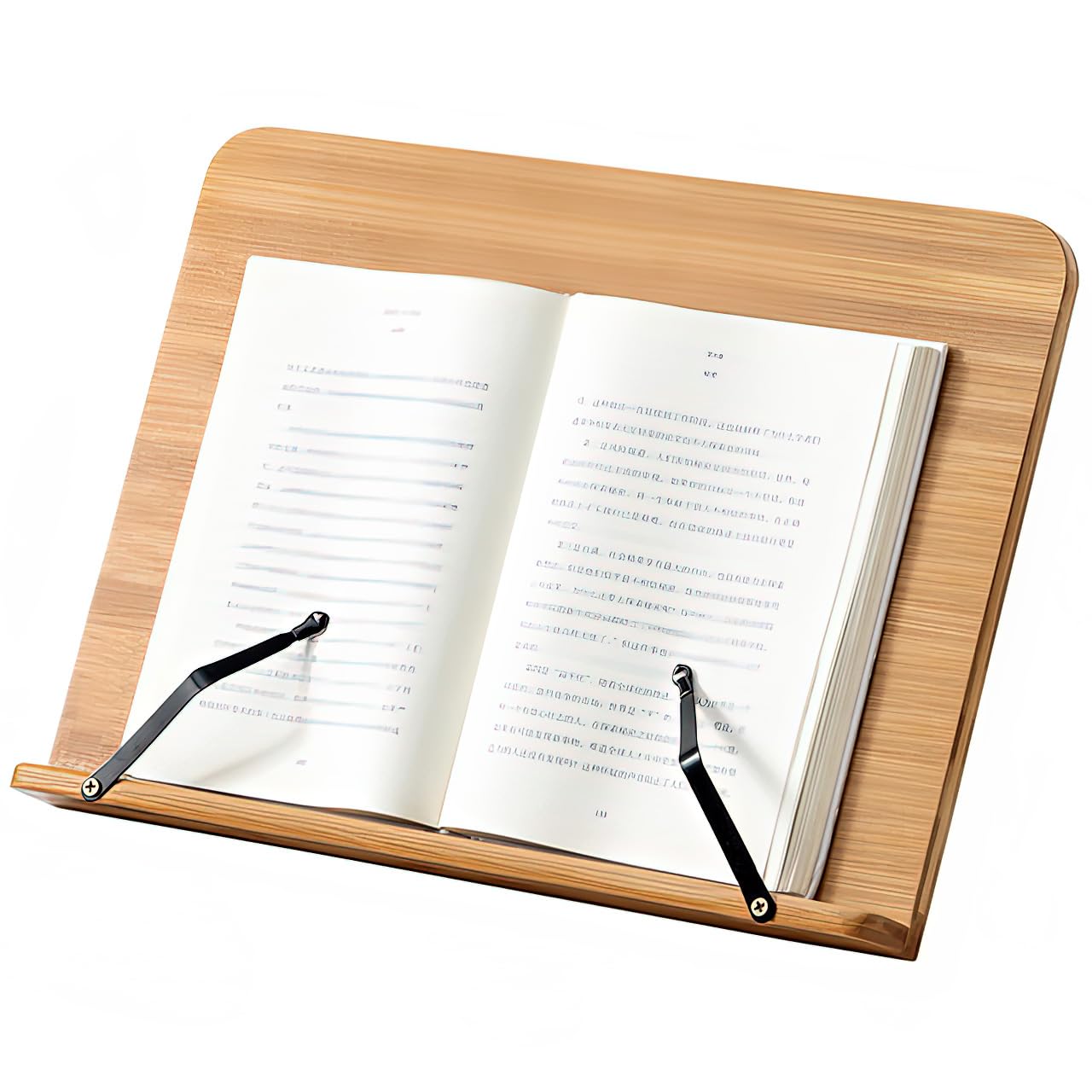 Bamboo Book Stand with Page Clips - Adjustable Holder for Cookbooks/Textbooks, Stable Lightweight Portable Reading Desk (Natural Bamboo)