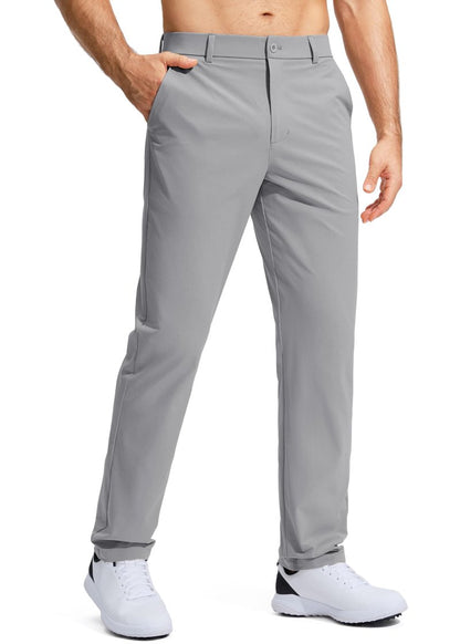 Pudolla Men's Golf Pants Work Dress Comfy Pants Casual Slacks Trousers with Pockets(Light Grey 28Wx30L)