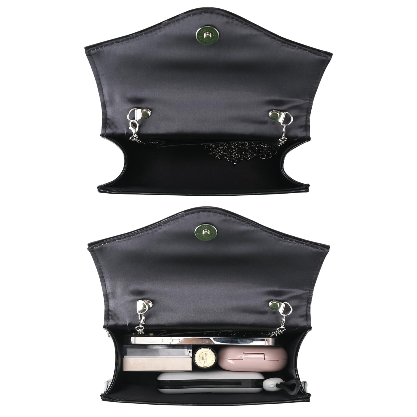 Milisente Women's Evening Bag Bridal Party Clutch Purses Cocktail Prom Handbags with Patent Leather(Black)