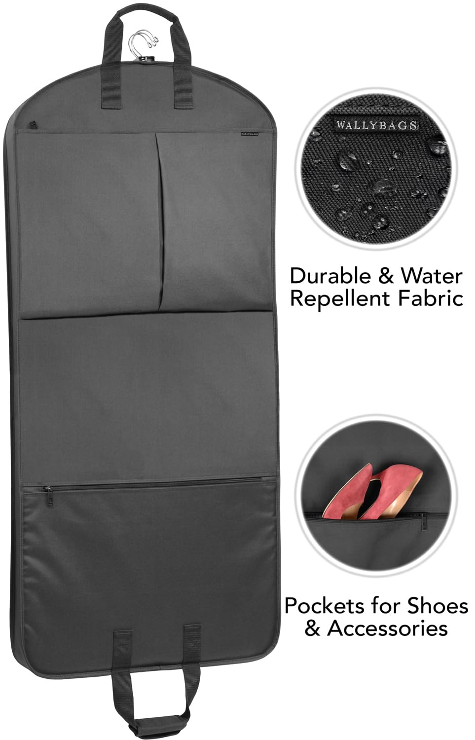 WallyBags® 52” Deluxe Travel Carry-On Garment Bag with Two Pockets, Perfect for Dresses, Suits, Men and Women, Black