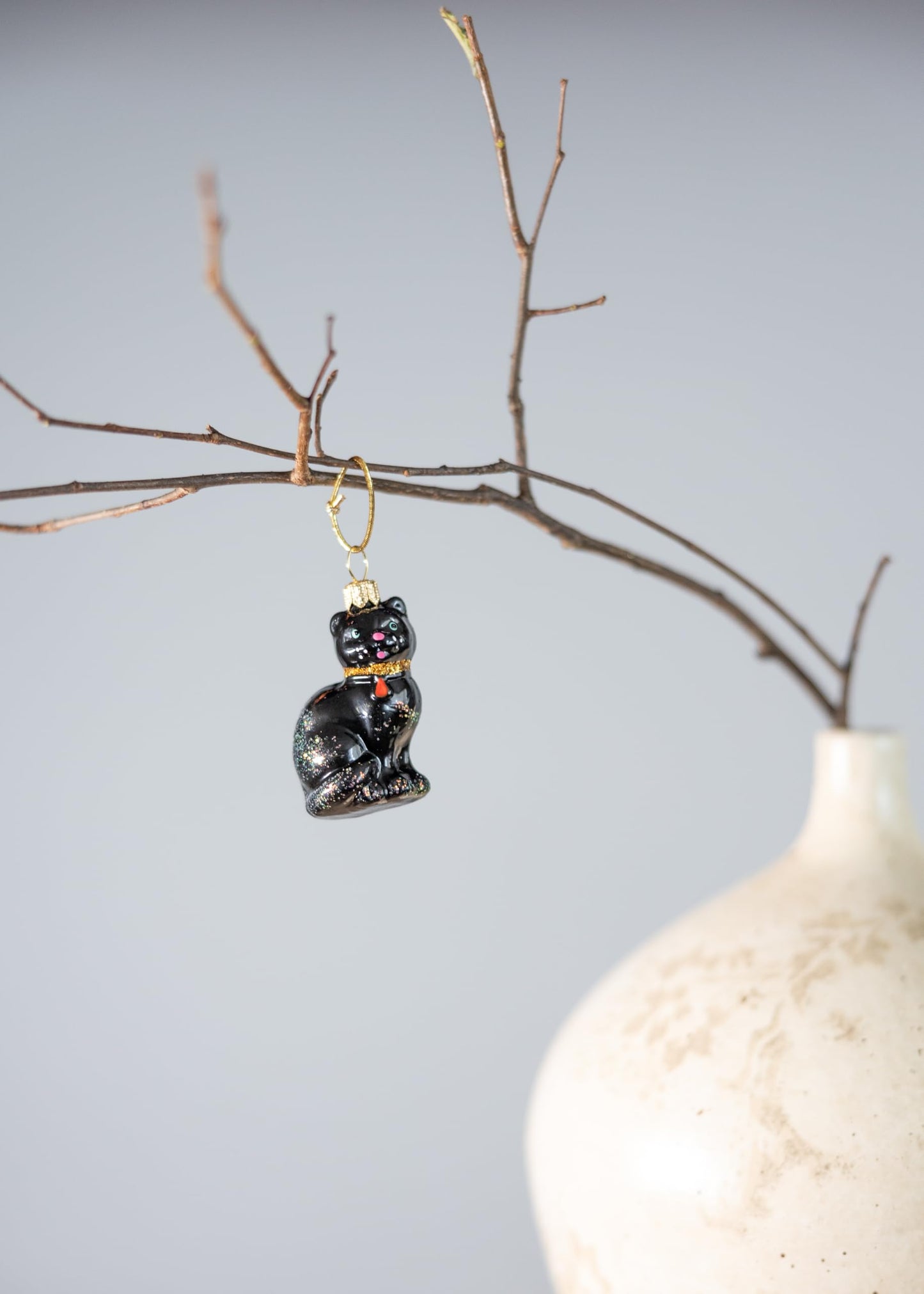 Polish Gallery Miniature Christmas Ornaments for Mini Tree Black Cat Handcrafted Mouth Blown Glass Mini Glass Christmas Balls Tiny Tree Ornaments Made in Poland