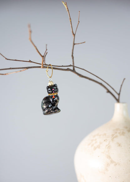 Polish Gallery Miniature Christmas Ornaments for Mini Tree Black Cat Handcrafted Mouth Blown Glass Mini Glass Christmas Balls Tiny Tree Ornaments Made in Poland