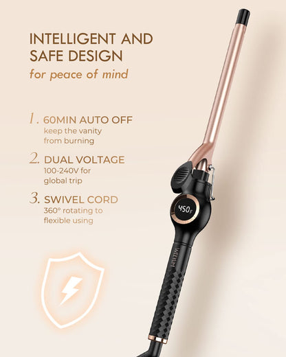 Large Curling Iron 2 Inch, Ceramic Long Barrel Hair Curling Wand, Hair Styling Tool, Dual Voltage, LCD Display, Black