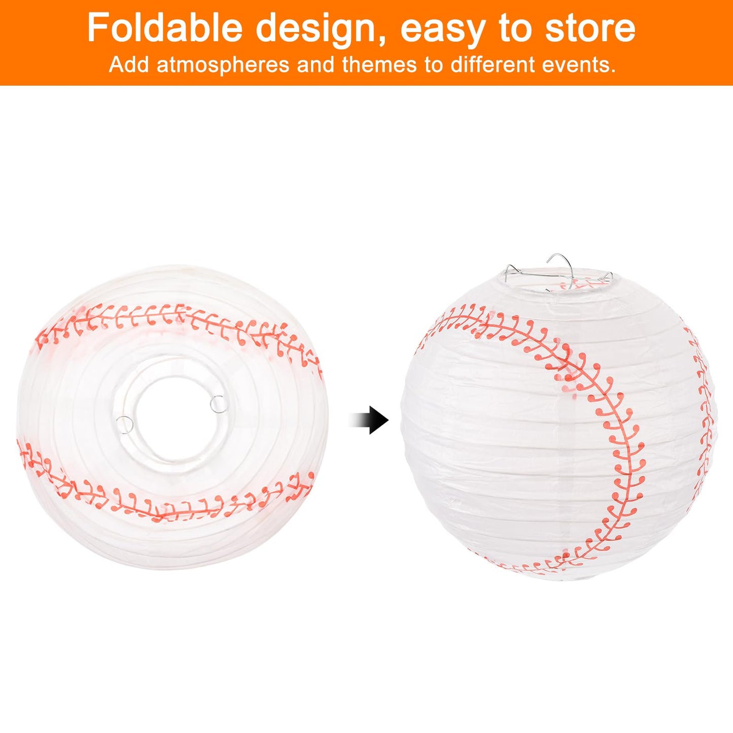 MECCANIXITY Baseball Paper Lanterns, 8" Round Hanging Chinese/Japanese Lantern Decoration for Home Birthday Party Wedding Christmas Classroom Decor, White 3 Pcs