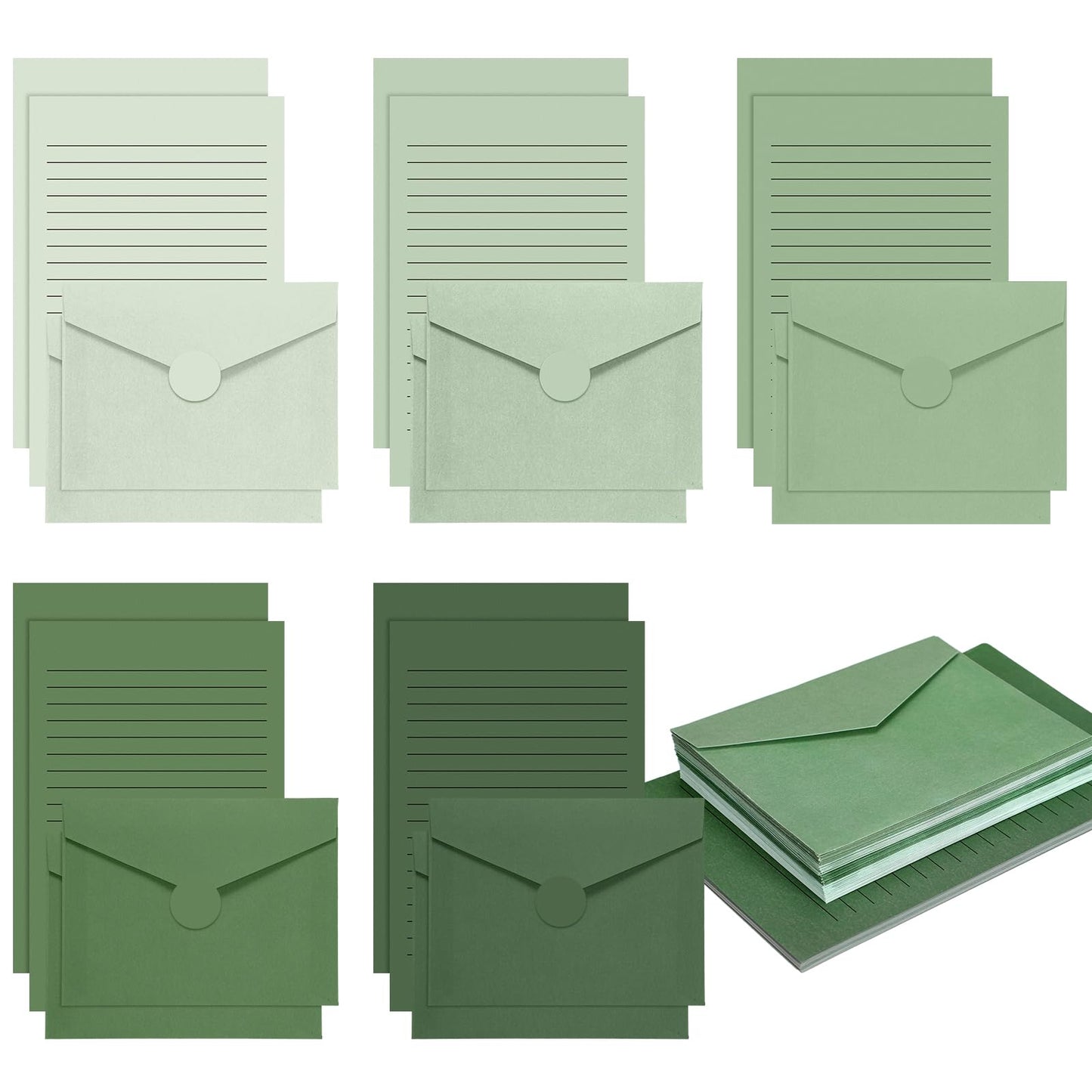 100 Pcs Stationery Lined Stationery Paper and Envelopes Set Includes 50 Letter Writing Paper and 50 Envelope for Office, 5.5 x 8.25 Inch(Sage Green)