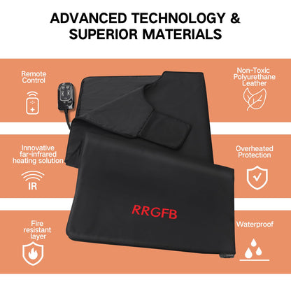 RRGFB Infrared Sauna Blanket, Durable PU Leather Cover Detox & Relaxation at Home Adjustable Timer, Size 6 ft x 2.6 ft(Black)