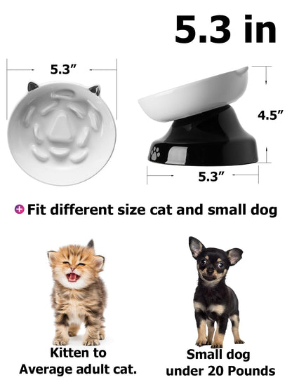 Y YHY Ceramic Cat Slow Feeder, Elevated Dog Food Bowl Tilted Design, Slow Feeder Bowl no Black Chin, Cat Shape for Dry and Wet Food