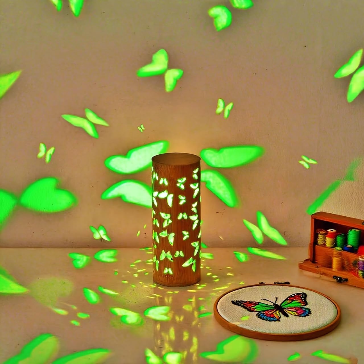 ZIRIKEDAI Butterfly Projector Night Light - Wooden Bedside Lamp with USB - Ideal for Bedroom & Living Room Decor - for Girls, Valentine's Day, Easter, Mother's Day, and Birthdays