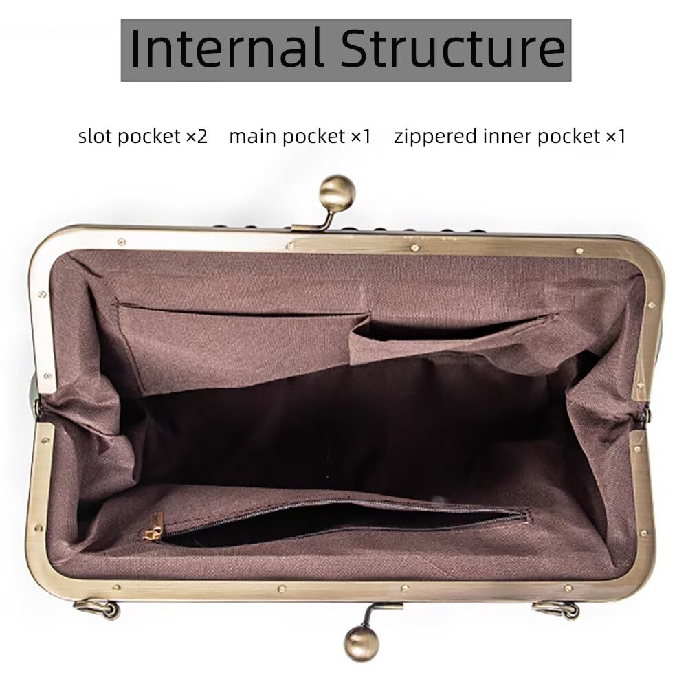 EDIWER Handbag for Women Leather Shoulder Bag Kiss Lock Top Handle Satchel Purse Vintage Crossbody Bag Evening Clutch Purses