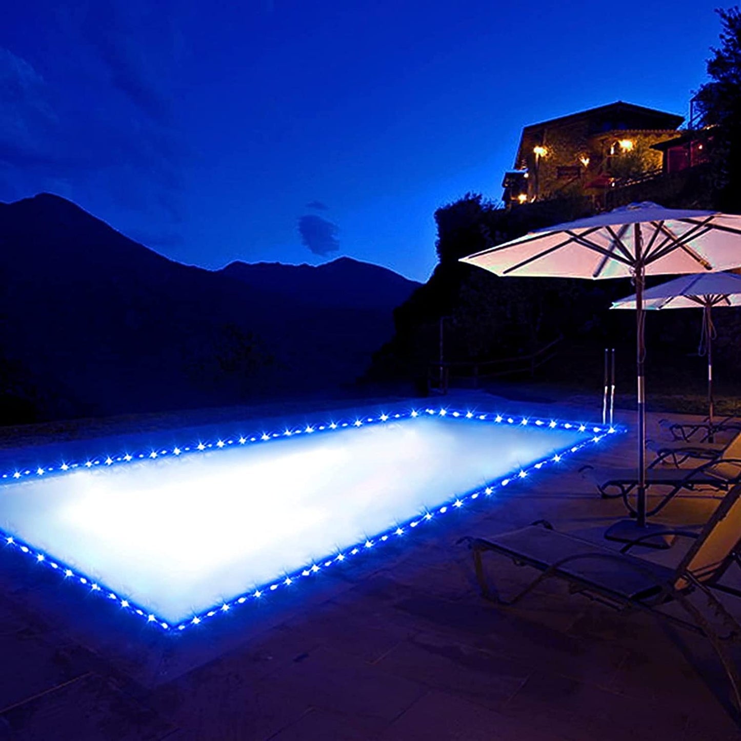 JMEXSUSS 200 LED Pool Accessories Solar Rope Lights Outdoor, 72ft IP 65 Outdoor Waterproof Solar Pool Lights with 8 Modes, Blue Solar Christmas Lights for Trampoline Fence Yard Walkway Christmas