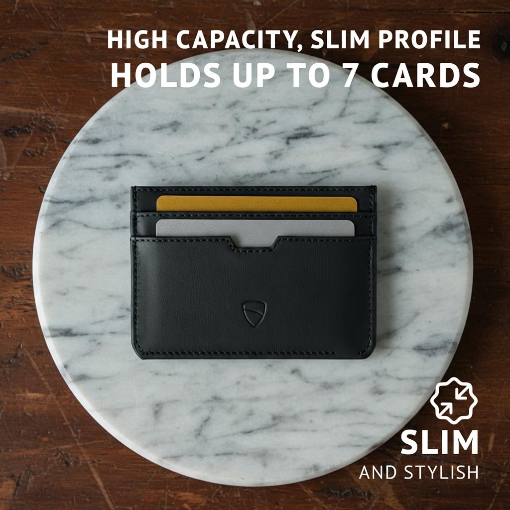 Vaultskin MOORGATE Slim Card Holder – Minimalist Leather Wallet with RFID Blocking, Front Pocket Credit Card Case for Men & Women (Jet Black)