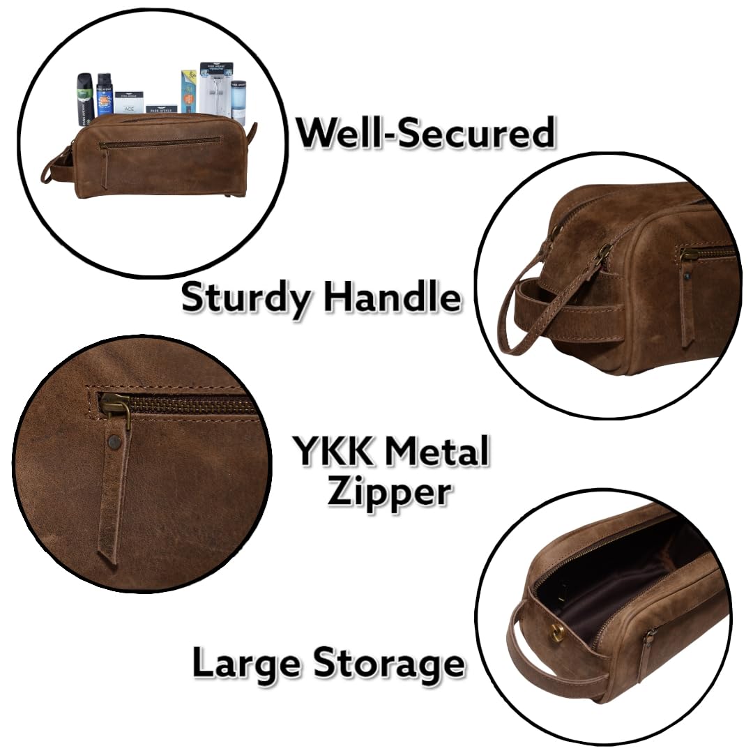MILITARIA STUFFS Premium Buffalo Leather Unisex Toiletry Bag/Leather Travel Kit