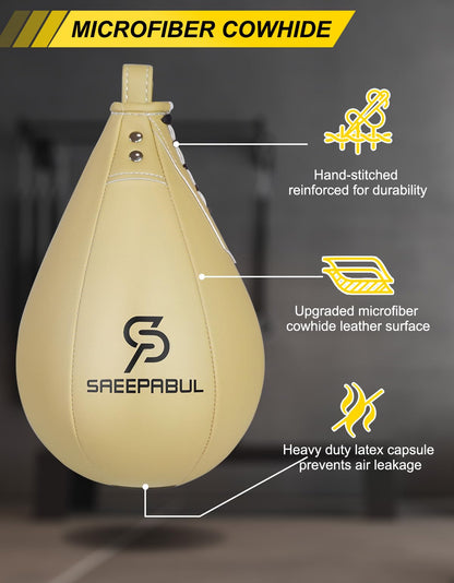 SAEEPABUL Boxing Speed Bag for Adults - Professional Synthetic Leather Punching Bag with Latex Bladder, Adjustable Training Equipment for Home Gym Fitness Beige