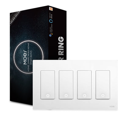 MoesGo 2nd Generation WiFi Light Switch, 3-Way Wall Switch 2.4GHz, Neutral Wire Required, Smart Life APP Remote Control, Compatible with Alexa/Google Home, No Hub Required, White 4 Gang