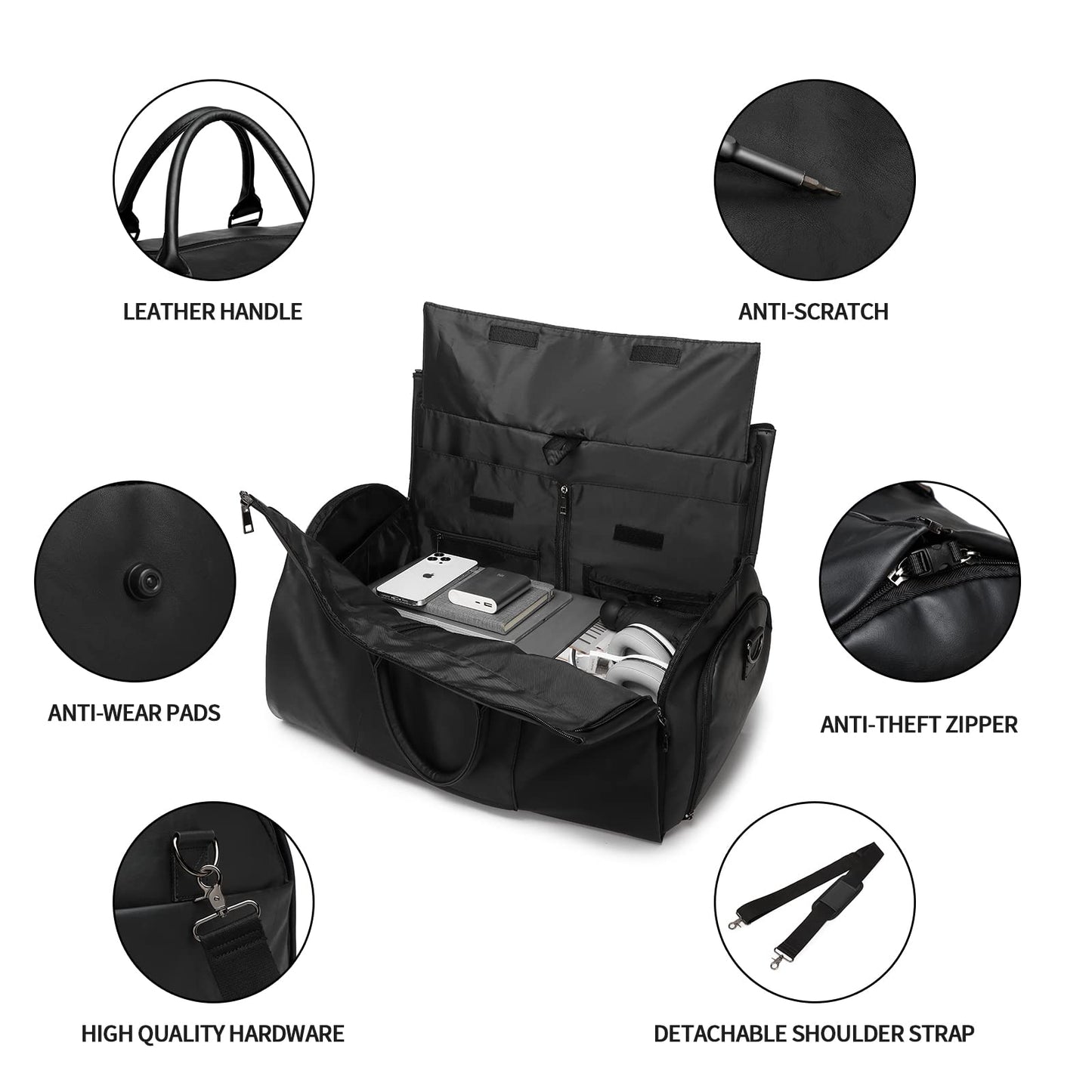 Convertible Travel Garment Bag,Carry on Garment Duffel Bag for Men Women - 2 in 1 Hanging Suitcase Suit Business Travel Bag Black