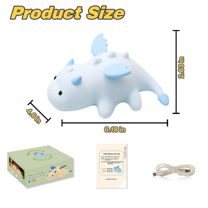 Yesinaly Cute Silicone Night Light for Kids - Touch Control LED Nursery Lamp for Baby Toddler Bedroom, Portable Battery Powered Nightlight for Nursery Nightstand - Dragon Design, Blue