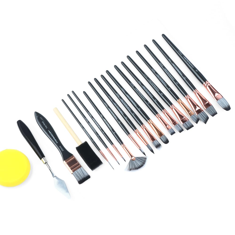 Transon 20Pcs Art Paint Brush Kit with Storage Case, 16 Brushes + Foam Brush Spatula Sponge for Acrylic Oil Watercolor Gouache, Adults Teens Beginners Art Supplies