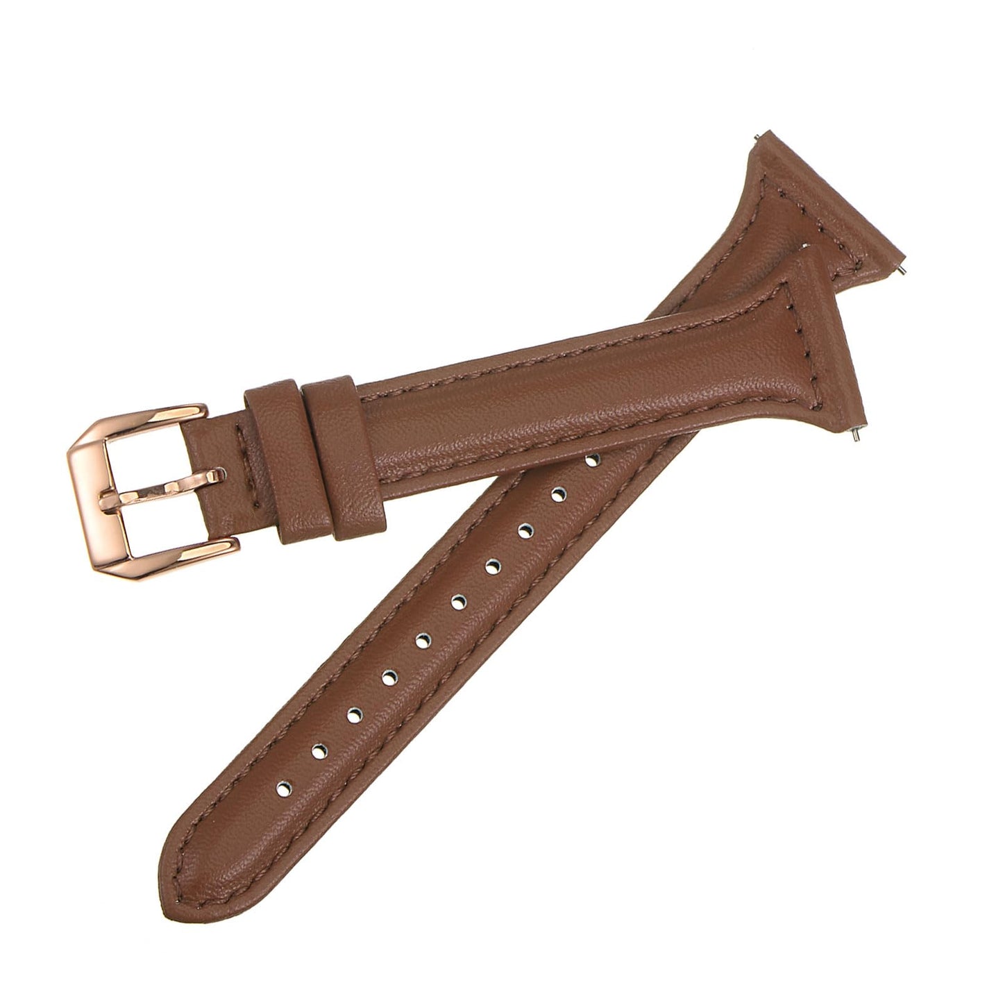 HARFINGTON Genuine Leather Watch Band 22mm Quick Release Elegant Slim Thin Top Grain Replacement Wristband Strap for Ladies/Children Watch & Smartwatch, Brown/Rose Golden Tone