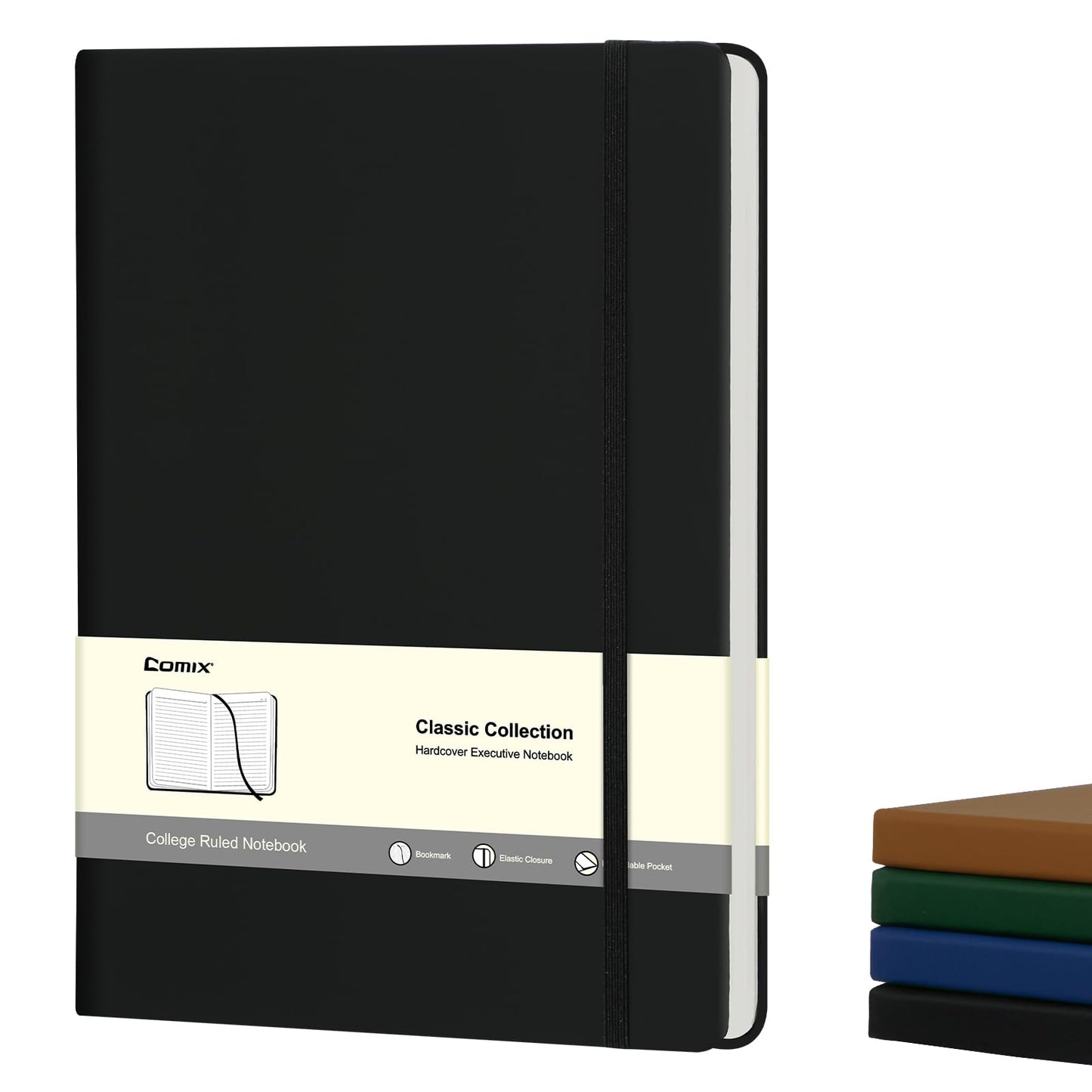 COMIX B5 Lined Journal Notebooks, 240 Pages, 6.9 x 9.8 Inches, Black, Hardcover Journaling Notebooks for Men & Women- Fits for Office, Business, School, Notes Taking & Writing
