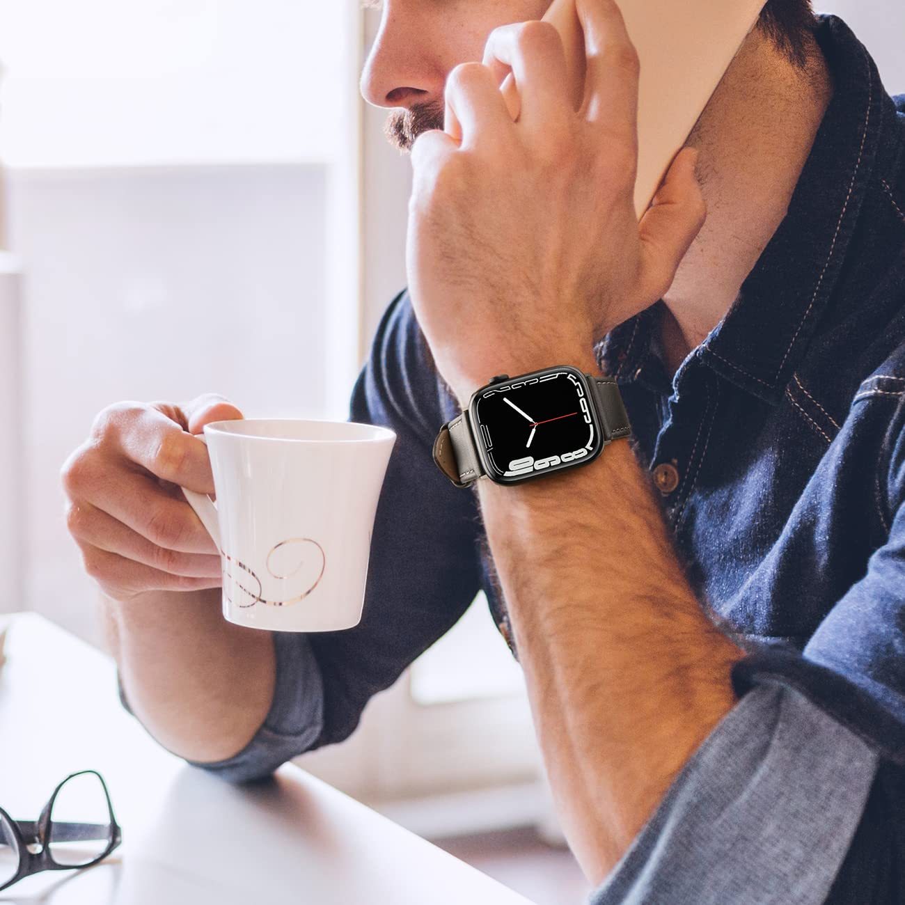 EDIMENS Leather Bands Compatible with Apple Watch 49mm 45mm 42mm 44mm Band Men Women, Vintage Genuine Leather Wristband Replacement Band Compatible for Apple Watch iwatch Series 9 8 7 6 5 4 3 2 1 SE2