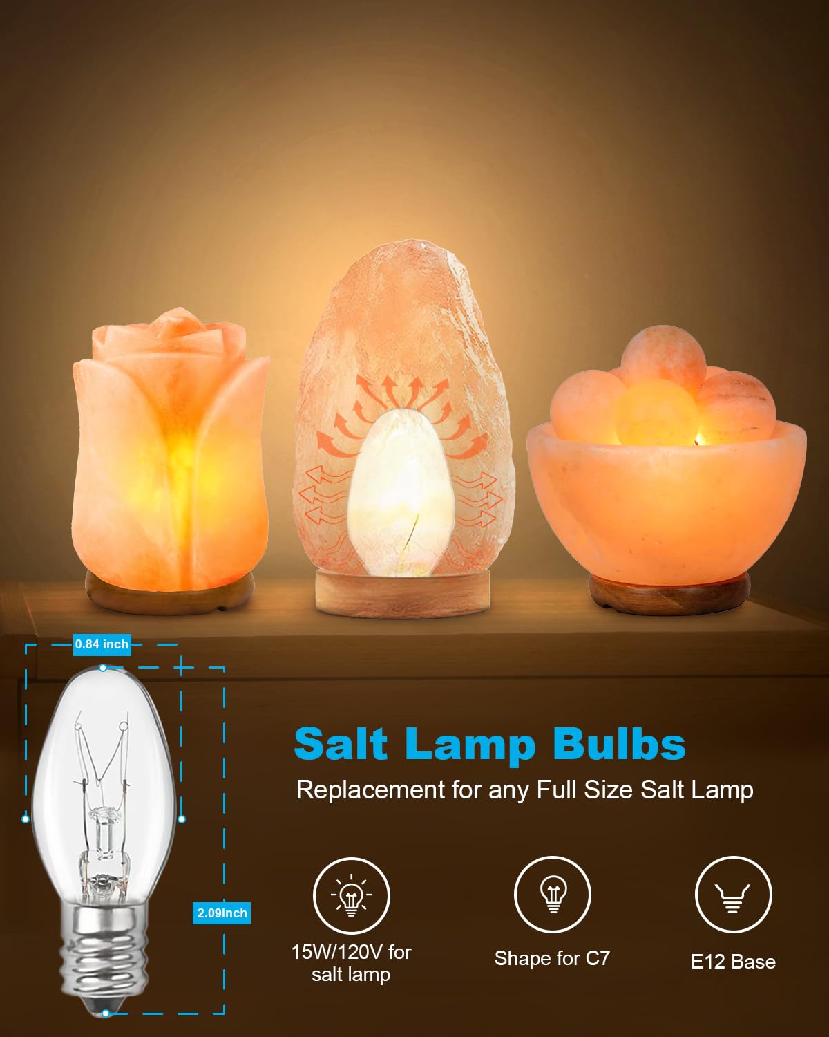 Night Light Bulb Warm White Replacement Bulbs - E12 Light Bulbs - 7Watt Incandescent Light Bulbs - 15 Packs, Warm White Glow - Dimmable (Night Light Bulbs 7 Watt)
