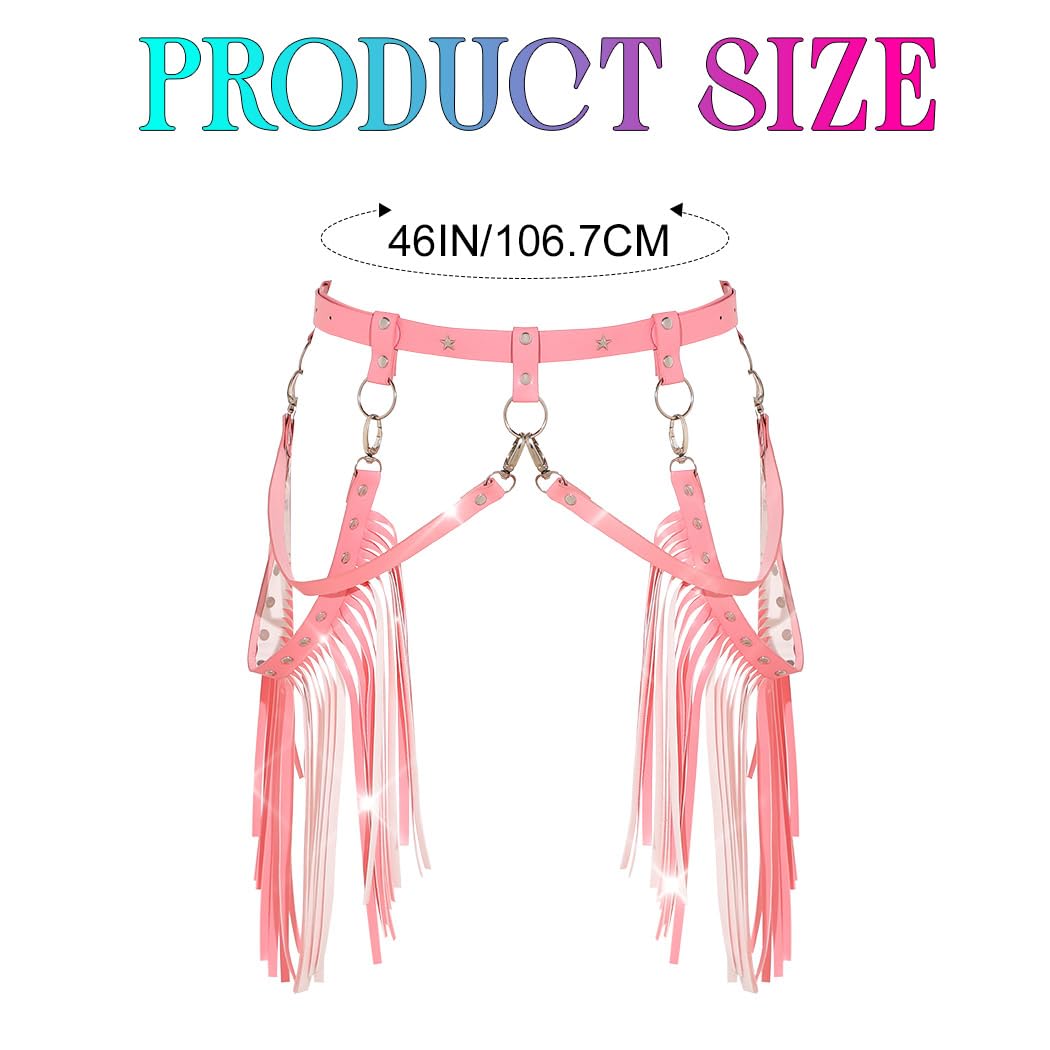 Zoestar Cowgirl Fringe Belt Leather Tassel Belts Fashion Rave Harness Waist Belt Cowgirl Costume Accessories for Women (Pink)