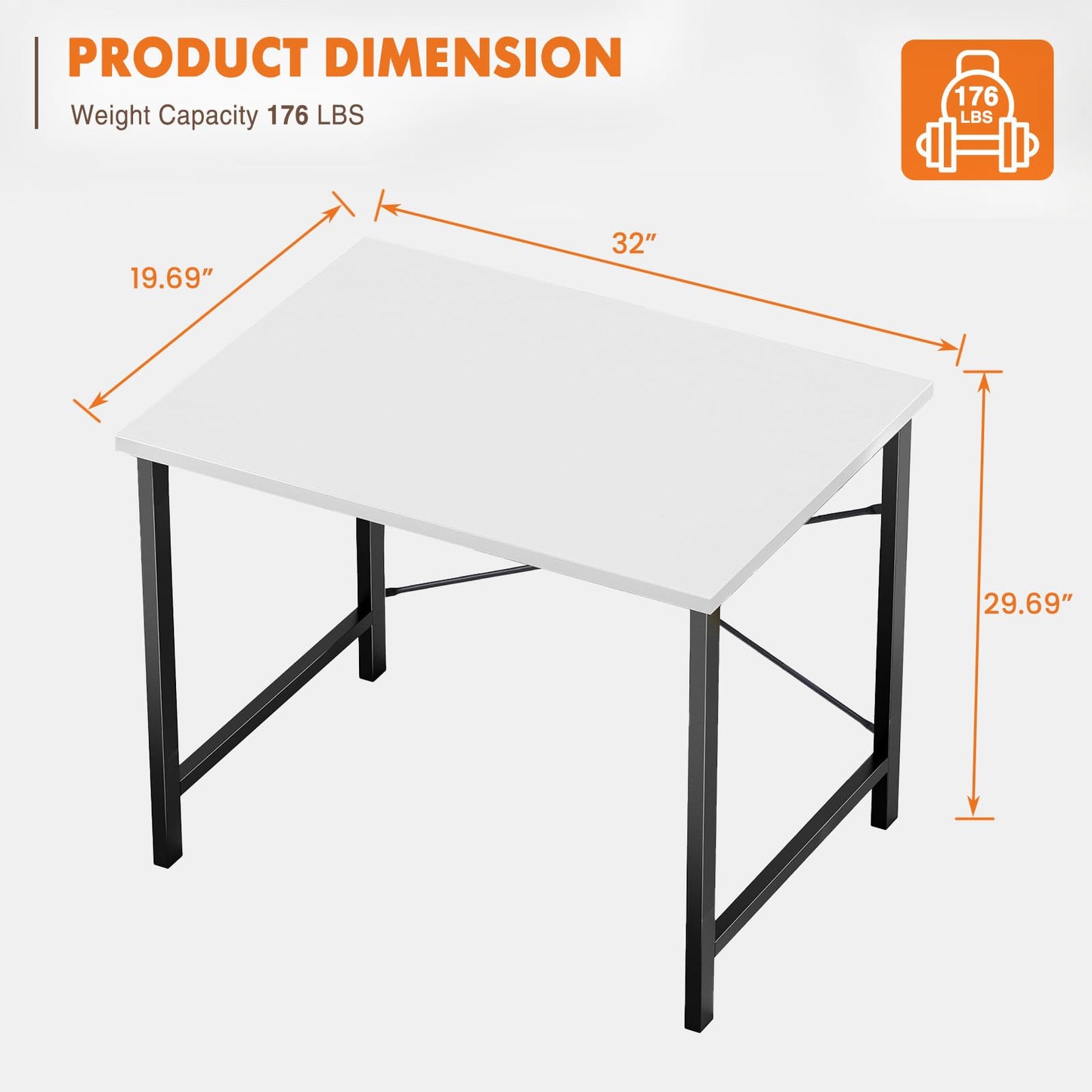 Sweetcrispy Computer Desk, Small Office 32 Inch Writing Work Study Student Teacher Home Bedroom Table with Metal Frame Wood Tabletop - White