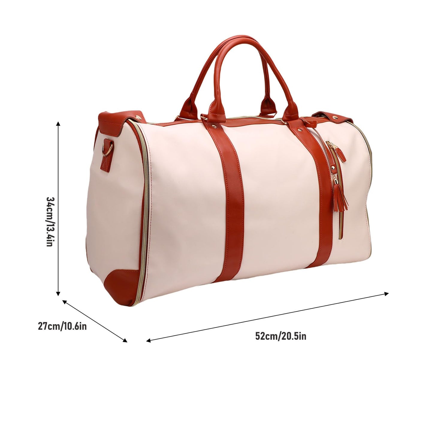 Fabater Travel Bag with Detachable Trolley, 40L Large Capacity water proof Rolling Garment Duffel Bag, with Leather Handle and Shock Absorbing Wheels, for Business Trip and Weekender (Beige)