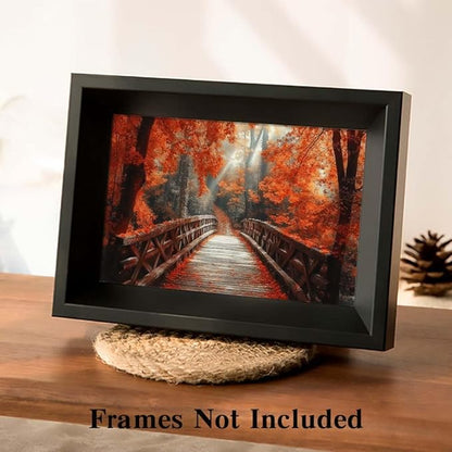 Yesad Autumn Bridge Canvas Wall Art, Fall Wall Art Room Décor Natural Posters Autumn Pictures Prints Wall Décor for Living Room Bedroom (Unframed,12”x8”,Bridge)