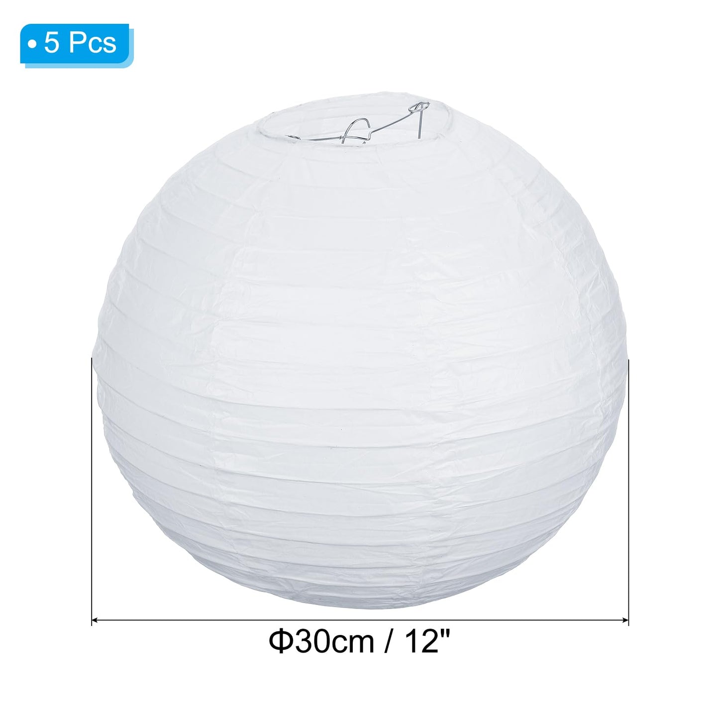 PATIKIL 12" Paper Lanterns, 5 Pcs Round Hanging Chinese/Japanese Lantern Decoration for Home Birthday Party Wedding Christmas Classroom Decor, White