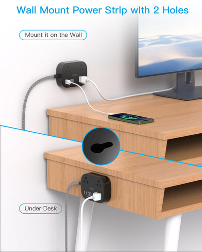 Cruise Essentials 2025,One Beat Travel Power Strip with USB C,Flat Plug Extension Cord with 3 Outlets 4 USB Ports(2 USB C),5 ft Desk Wall Outlet Extender,Non Surge Protector for Cruise,Dorm Room,ETL