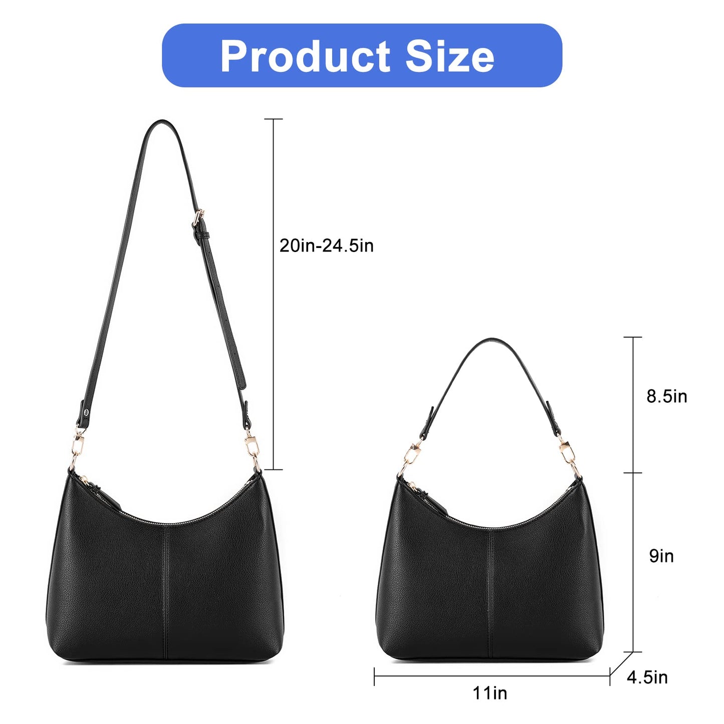 Keyli Women's Shoulder Handbag - WaterProof PU Leather Crossbody Bag, Cute Stylish Clutch Purse with Removable Straps, Top Handle Bag with Zipper - Black