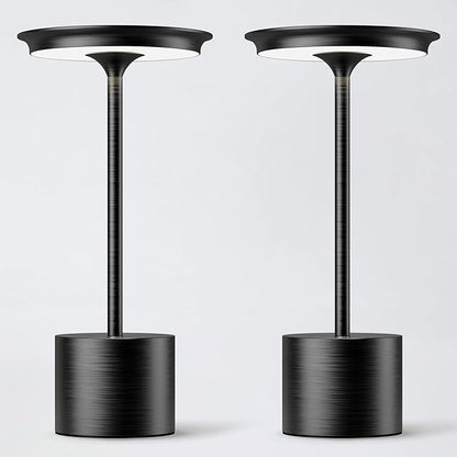 Cordless Table Lamp, Portable Rechargeable 6000mAh Outdoor Table Lamp, 3 Color Stepless Dimming Battery Powered Lamp, LED Table Light for Dinner/Restaurant/Outdoor (2Pack Black)