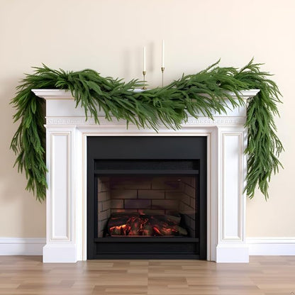 9 Ft Norfolk Pine Christmas Garland - Artificial Faux Pine Needles Real Touch Winter Garland - Indoor/Outdoor Holiday Greenery Garlands for Fireplace Mantle, Staircase, Window Decor