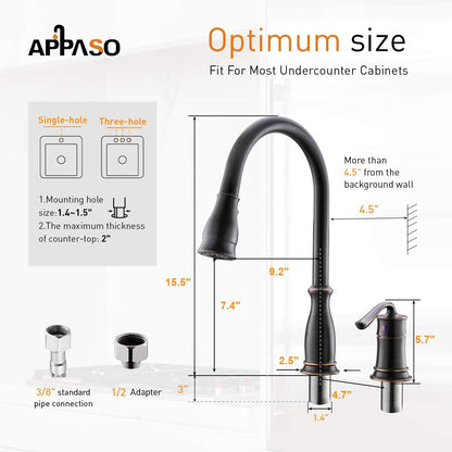 APPASO 3 Hole Kitchen Faucet with Pull Down Sprayer, Kitchen Faucets with Soap Dispenser, 3 Pieces Kitchen Sink Faucet with Separate Handle, Matte Black Kitchen Faucet 3 Hole, 218MB