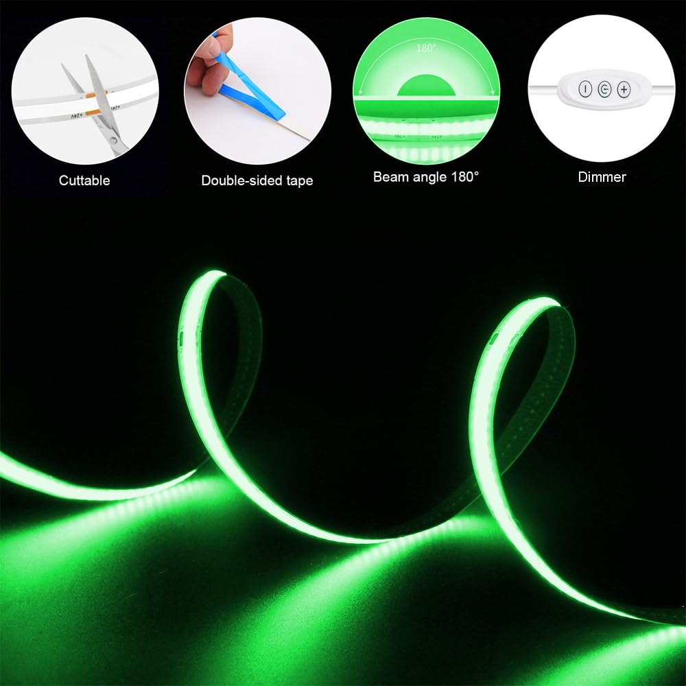 Smacen Battery Powered COB Led Strip Lights, 4.92Ft Battery Operated Green LED Strip Light, High Brightness Flexible LED Tape Lights for Room, Cabinet, Bedroom, Kitchen, Party, Home DIY Indoor Deco