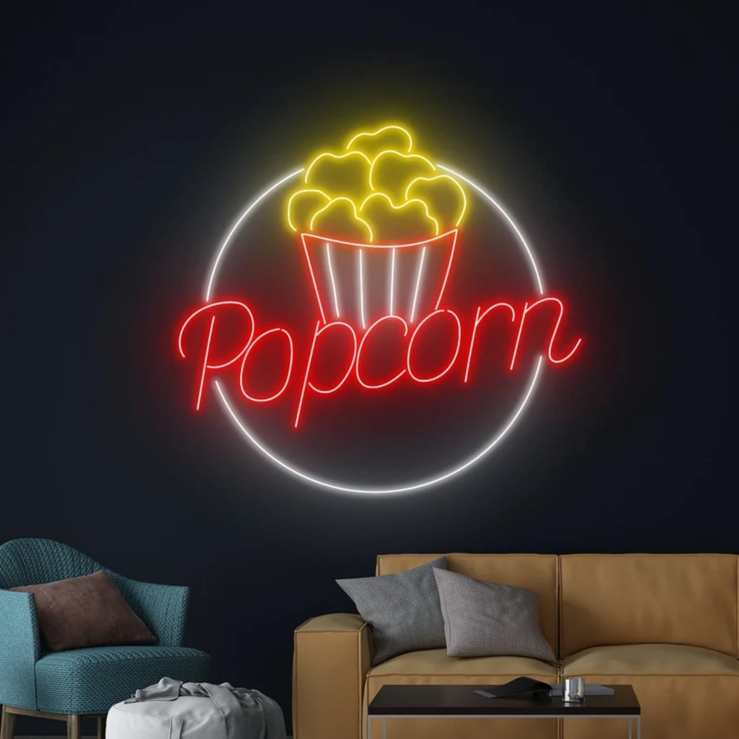 Popcorn Movie Theater Room Wall Decor, Cinema Film Neon Light for Popcorn Themed Party Kitchen Snack Decor Food Lover Wall art Themed kitchen, Gifts for Movie, Video Room