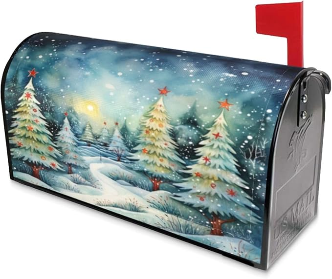 DADABULIU Mailbox Covers Christmas Tree Watercolor Winter Forest Christmas Tree Watercolor Winter Forest Magnetic Letter Post Box Cover Standard Size 21 x 18 Inch Garden Yard Home Decorative