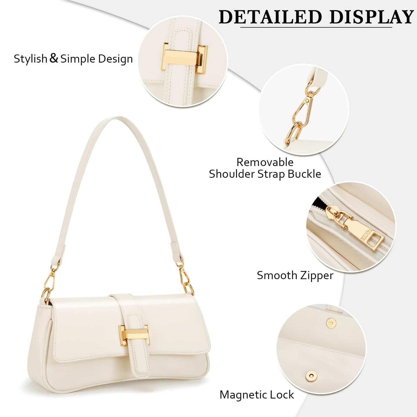 Shoulder Bag for Women, Small Handbag Hobo Purses, Retro Clutch Underarm Bag, Beige