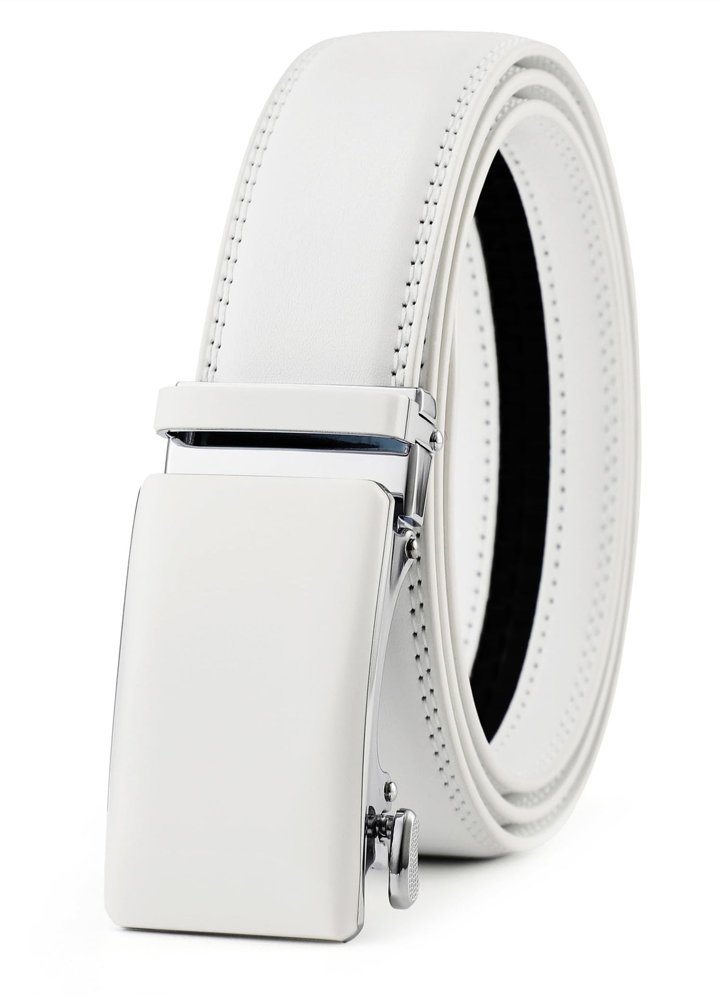 KUULIMEE White Belt Men, Ratchet Dress Casual Belt with Adjustable Automatic Buckle Trim to Fit-WHITE-51-110