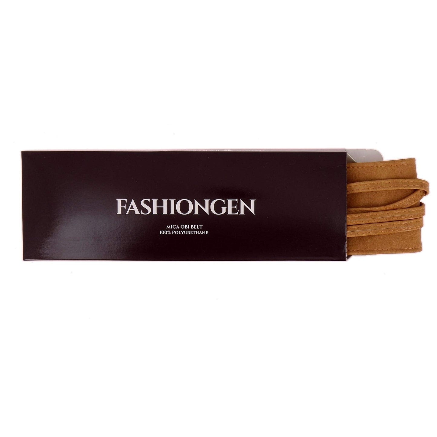 FASHIONGEN Obi Belt for Women – Wide Waist Belt in Faux Leather, MICA - Light Camel, Small/Medium