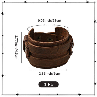 CALFOVERA Brown Punk Genuine Leather Wrap Wristband Gothic Wide Cowhide Leather Cuff Bracelet Adjustable Handmad Bangle Arm Armor with Snap Button Clasp for Men Women Halloween Costume Party